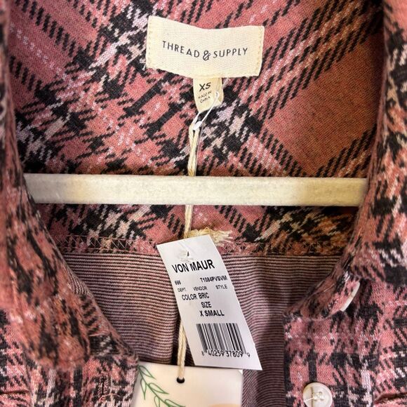 New Thread & Supply Pink Plaid Collared Button Down Flannel Shirt XS - Picture 5 of 6